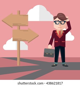 Business man confusing way