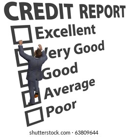 Business Man Debt Consumer Works To Build Up Credit Score Rating Report