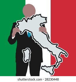 Business Man With Italy Sign With Italian Flag Illustration JPEG