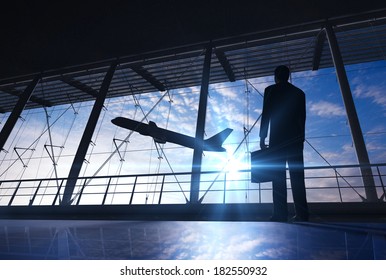 Business man silhouette in the airport
