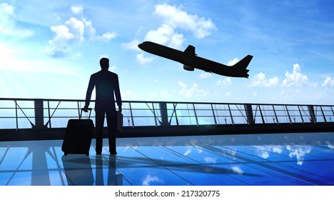 Business Man Silhouette In The Airport