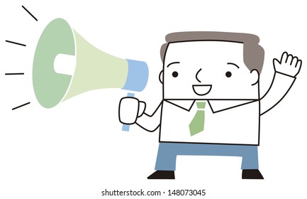 Business man using a loudspeaker