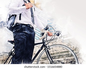 Business man worker riding bicycles on walking street in the capital city. - Powered by Shutterstock