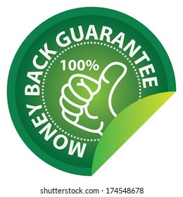 Business or Marketing Material For Promotional Sale or Marketing Campaign Present By Green Glossy Style 100 Percent Money Back Guarantee Icon, Badge, Label or Sticker Isolated on White Background