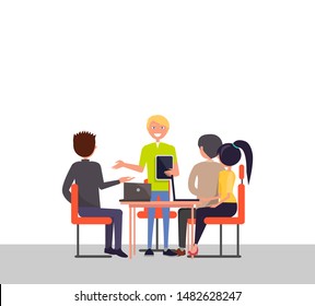 Business Meeting People Sitting On Chairs Stock Illustration 1428903098 ...