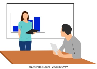 Business meeting team conference in office room. Flat character on presentation conference illustration.  - Powered by Shutterstock