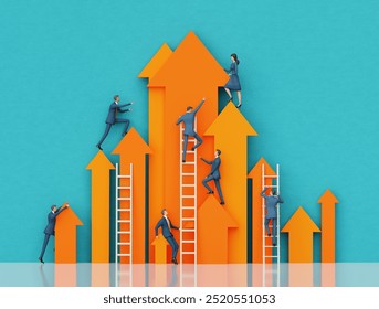 Business people climbing up with ladders on top of big arrows, Business concept 3D rendering - Powered by Shutterstock