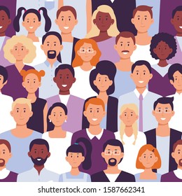 Business people crowd pattern. Office employees, workers team portrait and colleagues standing together. Multicultural social job population, professional business team seamless  illustration - Powered by Shutterstock