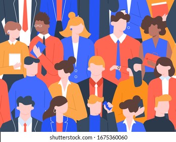 Business people crowd pattern. Office colleague characters, group of businessman in strict clothes, team standing together. It seniors, ethnic unity coworkers seamless  illustration - Powered by Shutterstock