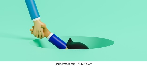 Business people helping employees from pit empathy concept, business, bankruptcy rescue, partnership and support and help moving out from pit, saving from trouble, 3d rendering illustration - Powered by Shutterstock