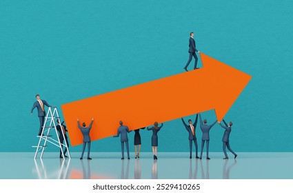 Business people holding up arrow with businessman climbs on it. 3D rendering	 - Powered by Shutterstock