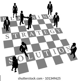 Business People As Human Chess Or Checkers Pieces On Board Of Planning Strategy And Solution