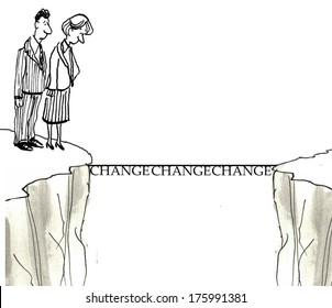 Business people looking at bridge of change