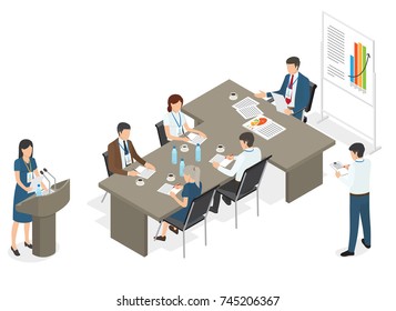 Office Conference Isometric Design Speaker Near Stock Vector (Royalty ...