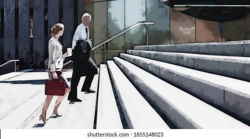 Business People Walking Up On Stairs