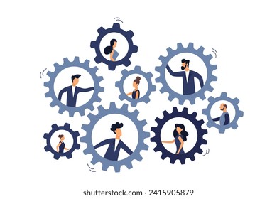 Business people working to rotate connected cogwheels gear. Team or organization, office role or job position or skills to drive company, team effort concept. - Powered by Shutterstock