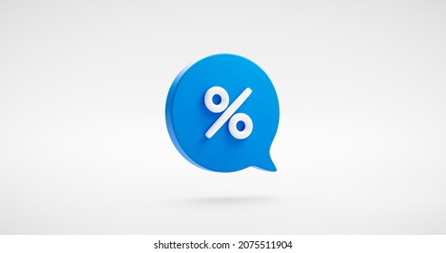 Business percentage icon sign or percent message bubble price illustration element and graphic discount offer symbol isolated on white web design 3d background with sale financial promotion marketing.