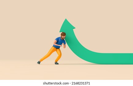 Business Person Holding An Arrow Up. Change Of Direction And Development. 3D Rendering