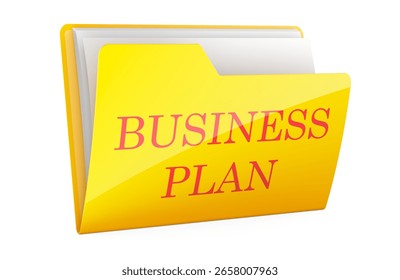 Business Plan, folder yellow. 3D rendering isolated on white background