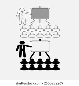 Business Presentation Icon With Audience And Speaker Line Art Illustration. - Powered by Shutterstock