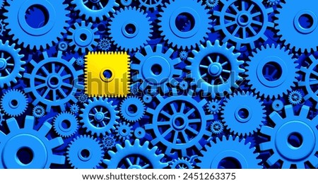 Business Problem Concept and work disruption as a glitch or interupted faulty gear and cog wheels as a defect or Dysfunctional working interruption in the machinery as a 3D illustration.