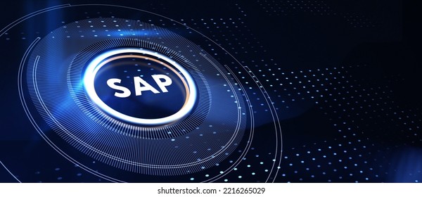 Business process automation software. SAP 3d illustration. Business, technology, internet and networking concept.