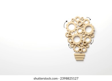 Business process and workflow automation with flowchart. Wooden cog flowing process management lightbulb shape on white background. 3d illustration - Powered by Shutterstock