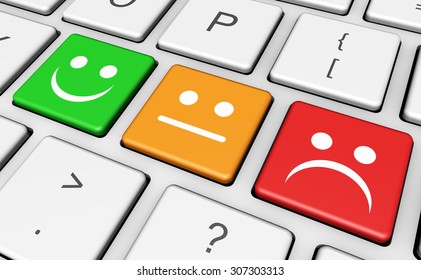 Business Quality Service Customer Feedback, Rating And Survey Keys With Smiling Face Symbol And Icon On Computer Keyboard.