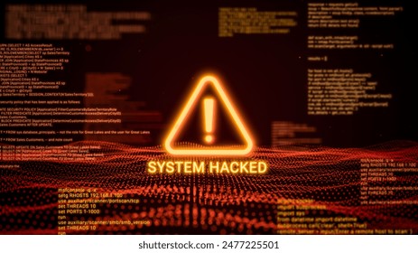 Business server show security hacked alert warning sign, Hacker access private confidential database, Cyber attack data protection system exploit concept, hacking computer tech screen 3d rendering