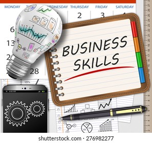 Business Skills, Handwritten In A Notebook On The Table As Concept