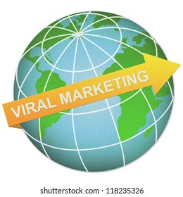 Business Solution Concept Present By Viral Marketing Arrow and The Globe Made From Recycle Paper Isolated On White Background