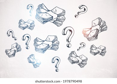 Business Strategy And Investment Concept With Handwritten Wads Of Money And Question Marks On White Surface Background