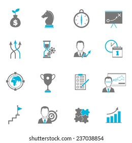 Business Strategy Planning Icon Flat With Direction Collaboration Goal Setting Isolated  Illustration