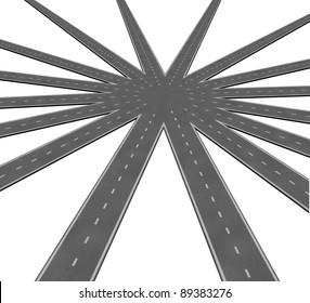 Business Team Connection Symbol Represented By A Network Of Roads And Highways Merging To A Center Point Showing Teamwork And Common Goals Vision And A Clear Path To A Unified Strategy.