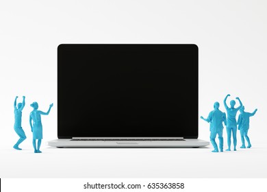 business team feeling happy looking at Laptop for copy space idea. business minimal concept. 3D Illustration. - Powered by Shutterstock