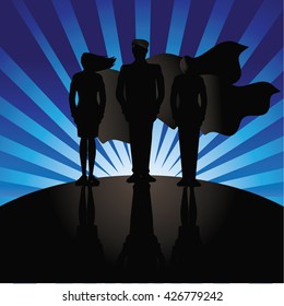 Business Team Super Heroes Marketing Poster Background Design. 