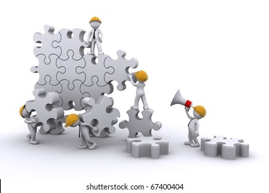 Business Team Work Building A Puzzle. Business Developing Concept. Isolated