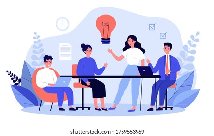 Business team working together, brainstorming, discussing ideas for project. People meeting at desk in office. illustration for co-working, teamwork, workspace concept - Powered by Shutterstock