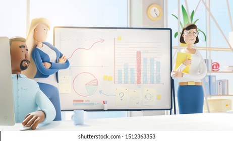 Business teamwork concept. 3d illustration.  Cartoon characters. Modern office. Seminar business conference with workers in office, planning new strategy. - Powered by Shutterstock