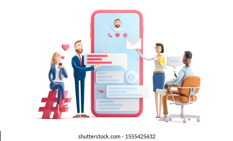 Business teamwork concept. 3d illustration.  Cartoon characters. Application development and social media concept on white background.