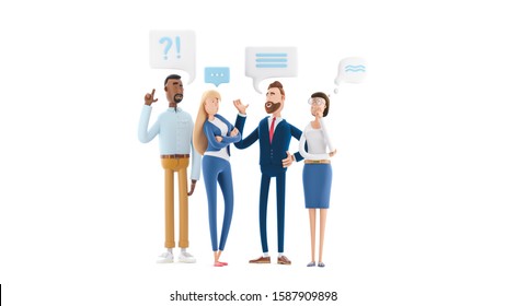 Business teamwork concept. 3d illustration.  Cartoon characters. Business People Group Chat Communication Bubble.