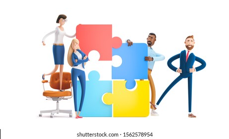 Business teamwork concept on white background.  Cartoon characters. people connecting puzzle elements - Powered by Shutterstock