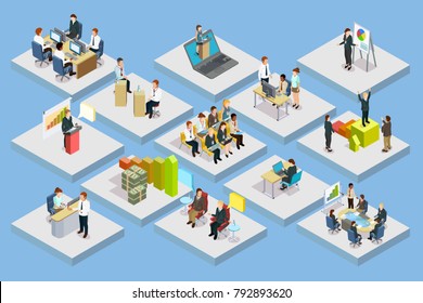 Business training isometric set with staff coaching and learning on gray squares isolated  illustration - Powered by Shutterstock