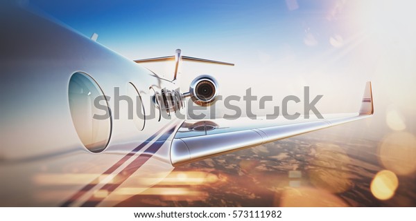 Business Reise Konzept Generisches Design Von Weissem Luxus Privatjet Fliegen Stockillustration 573111982