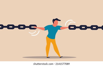 Business weak and strong cartoon character connect chain. Danger gap and pressure investments illustration concept. Risky vulnerability and weakness support. Powerful human connect smash