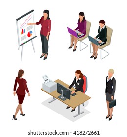 Business Woman Isometric Set Flat 3d Illustration