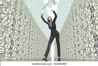 Business Woman Under Glass Ceiling, 3d Illustration