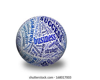 Business, in a word cloud designed in a 3D sphere with shadow