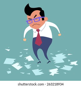 Businessman Angry Office Work Boss Torn Documents, A Bad Deal, Bad Day