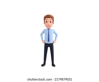 Businessman Character With Hands On Hip In 3d Rendering.